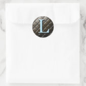 Blauw- en chocolademonogram L. Boormerken Ronde Sticker (Tas)