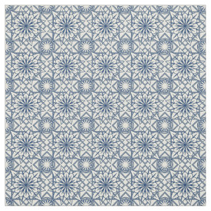 Blauw- en Cream Art Deco Floral Pattern Stof