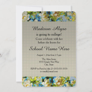 blauw en Cream Floral "Van naar College" Kaart