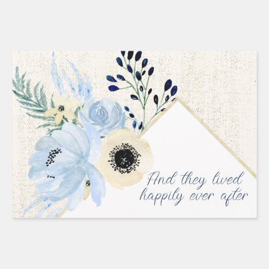 Blauw en Crème Aquarel Bloemen Frame Inpakpapier Vel (Voorkant 2)