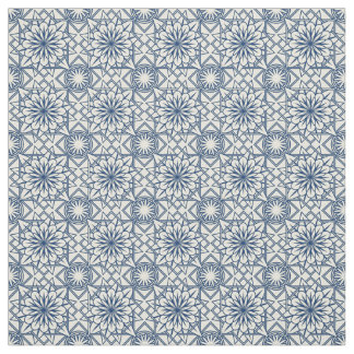 Blauw en Crème Art Deco Bloemen Patroon Stof