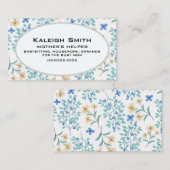 Blauw en Crème Bloemmotief op Witte Moeder's Helpe Contactkaartje (Voorkant / Achterkant)
