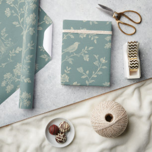 Blauw en Crème Frans Toile Vogels Cadeaupapier