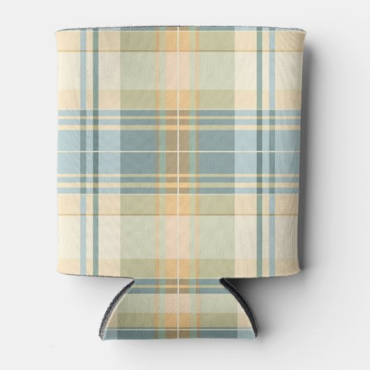 Blauw en crème geruite blikje of fleskoeler blikjeskoeler (Voorkant)