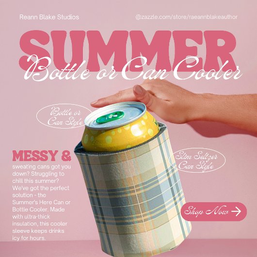 Blauw en crème geruite blikje of fleskoeler blikjeskoeler