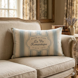 Blauw en Crème gestreepte Vintage Franse Landstijl Kussen