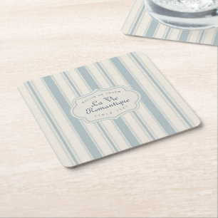 Blauw en Crème gestreepte Vintage Franse Landstijl Vierkante Kartonnen Onderzetter