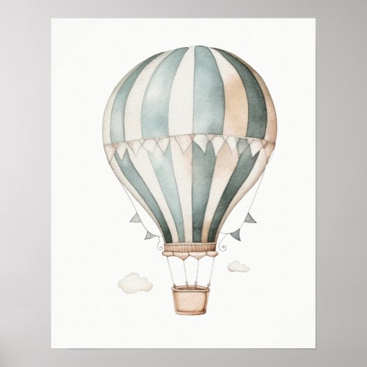 Blauw en crème heteluchtballon poster (Voorkant)