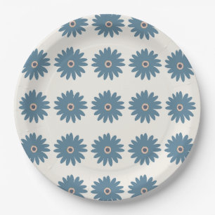 Blauw en Crème Madeliefje Papieren Bordje
