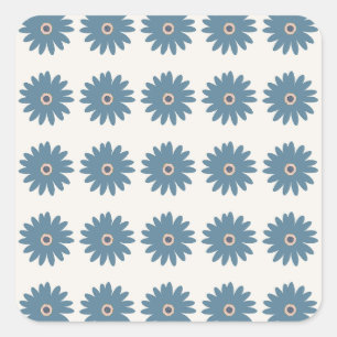 Blauw en Crème Madeliefje Vierkante Sticker