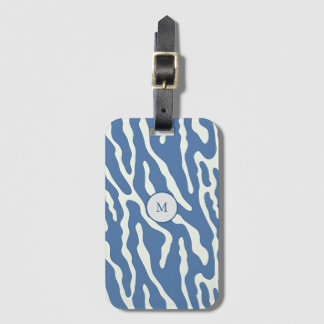 Blauw en crème Modern Abstract Wavy Lines Patroon Bagagelabel