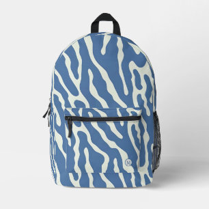 Blauw en crème Modern Abstract Wavy Lines Patroon Bedrukte Rugzak