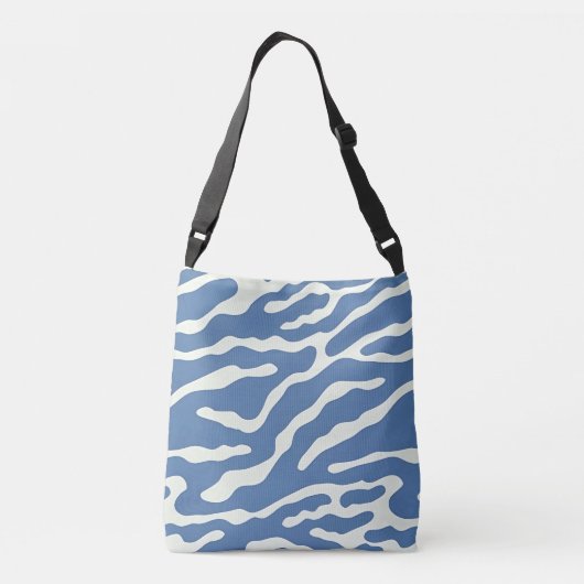 Blauw en crème Modern Abstract Wavy Lines Patroon Crossbody Tas (Achterkant)