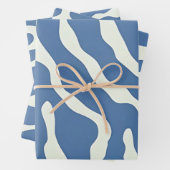 Blauw en crème Modern Abstract Wavy Lines Patroon Inpakpapier Vel (In situ)