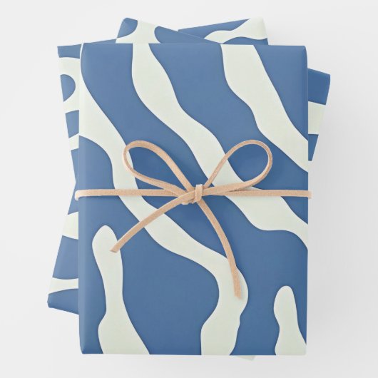 Blauw en crème Modern Abstract Wavy Lines Patroon Inpakpapier Vel (In situ)