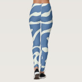 Blauw en crème Modern Abstract Wavy Lines Patroon Leggings (Achterkant)