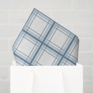 Blauw en Crème Plaid Patterned Tissuepapier
