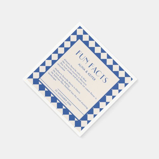 Blauw en Crème Retro Bold Leuke Feiten Trouwen Servet (Hoek)