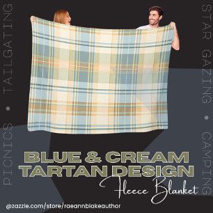 Blauw en Crème Schotse Plaid Design Fleece Deken