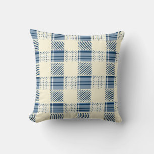 Blauw en Crème Schotse Ruit Kussen