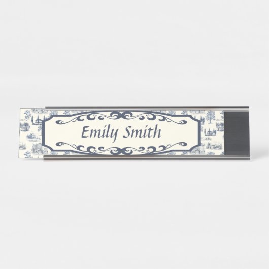 Blauw- en Creme-tegel Bureau Naambordje (Voorkant)