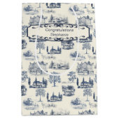 Blauw en crème tegel gefeliciteerd medium cadeauzakje (Voorkant)