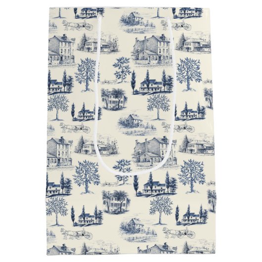 Blauw en crème tegel gefeliciteerd medium cadeauzakje (Achterkant)