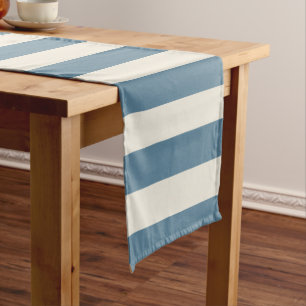 Blauw En Crème Verticale Strepen Korte Tafelloper