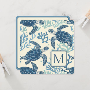 Blauw en Crème Zee Schildpadden Monogram