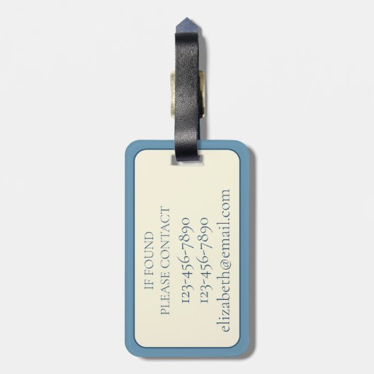 Blauw en crème Zee Turtles Monogram Bagagelabel (Achterkant verticaal)