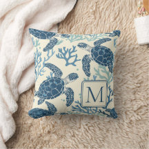 Blauw en crème Zee Turtles Monogram