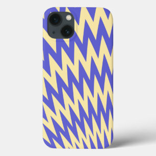 Blauw en Crème Zigzag Chevron Patroon iPhone 13 Hoesje