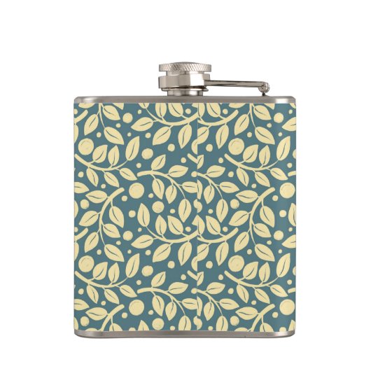 Blauw- en crèmeblaaspatroon vader van de bride heupfles (Achterkant)