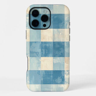 Blauw en crèmekleurig geruit patroon iPhone 16 pro max hoesje