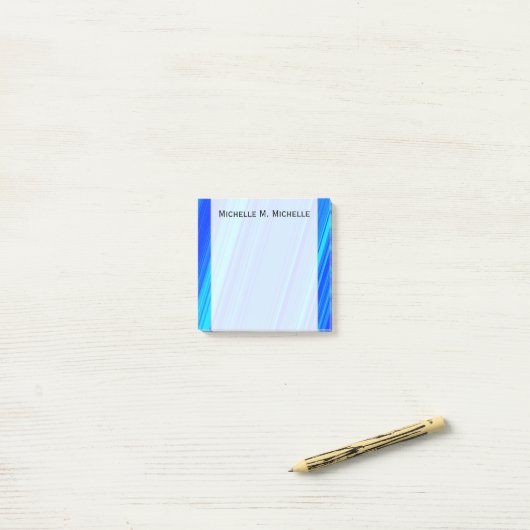 Blauw en cyaan lijnpatroon + aangepaste naam post-it® notes (Op bureau)