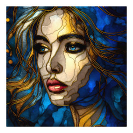 Blauw en de gouden elegantie - AI in opkomst Foto Afdruk