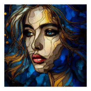 Blauw en de gouden elegantie - AI in opkomst Perfect Poster