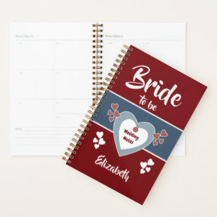 Blauw en diep rood bruid om trouwnotities te zijn planner