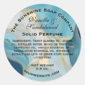 Blauw en Faux Goud Marmeren zeep cosmetisch Ronde Sticker (Voorkant)