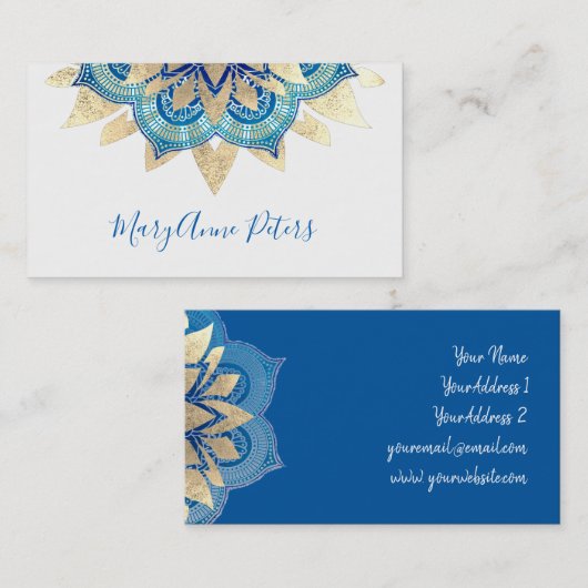 blauw en faux goud visitekaartje (Voorkant / Achterkant)