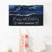 Blauw en Faux Silver Glitter Agate Sweet 16 Spandoek (Insitu)