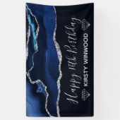 Blauw en Faux Silver Glitter Agate Sweet 16 Spandoek (Verticaal)