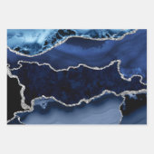 Blauw en Faux Silver Glitter Marble Agate Inpakpapier Vel (Voorkant)