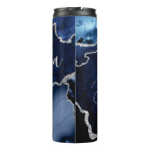 Blauw en Faux Silver Glitter Marble Agate Thermosbeker (Achterkant)