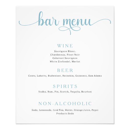 Blauw en Gebroken Witte Huwelijksbar Menu Poster (Voorkant)