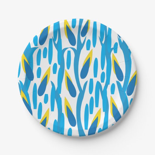 Blauw en geel Abstract lederen elegant Papieren Bordje (Voorkant)