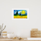 Blauw en geel abstract schilderij poster (Keuken)