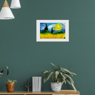 Blauw en geel abstract schilderij poster