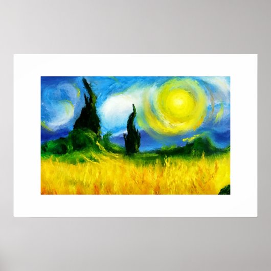 Blauw en geel abstract schilderij poster (Voorkant)