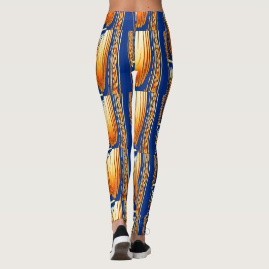 Blauw en geel abstract waterverf Patroon Art Leggings (Achterkant)